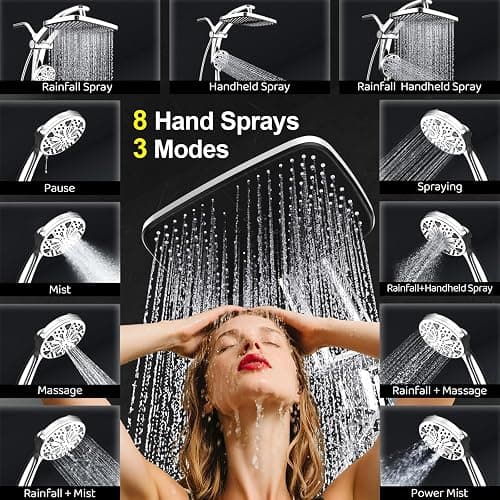 Rain Shower Head with filtered Handheld High Pressure rainfall Shower Heads with Handheld Spray Combo Adjustable one-piece stand daul shower head Built-in Magnetic Docking and Power Jets thumbnail 4