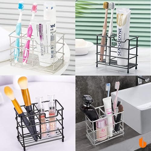 Urbanstrive 304 Stainless Steel Bathroom Toothbrush Holder Toothpaste Holder Stand Bathroom Accessories Organizer (Black, Small) thumbnail 7