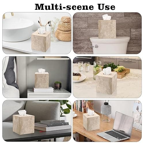 SUMNACON Travertin Tissue Box Cover Square,Tissues Cube Boxen für Zuhause, Toilettenpapierhalter Papierhalter Papiertaschentuchbox für Wohnzimmer Esszimmer Büro Hotel Restaurant quadratisch thumbnail 6