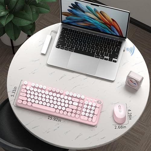 COVEVA Wireless Keyboard and Mouse Combo, 2.4GHz USB Receiver, Plug and Play, Retro Full Size Typewriter Keyboard and Wireless Mouse for Computer, Laptop, Windows, Mac, and PC (Pink) thumbnail 4