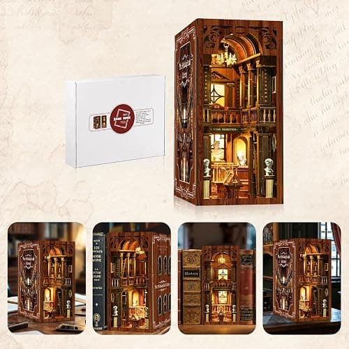 SUNNINO Book Nook Kit - DIY Miniature House Kit 3D Wooden Puzzles with LED Lights, DIY Book Nook Kits for Adults Unique Doll House Gift for Collectors Teens and Friends thumbnail 7