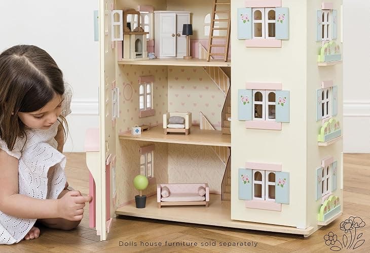 Le Toy Van - Cherry Tree Hall Large Wooden Doll House | 4 Storey Wooden Dolls House Play Set - Suitable For Ages 3+ thumbnail 2