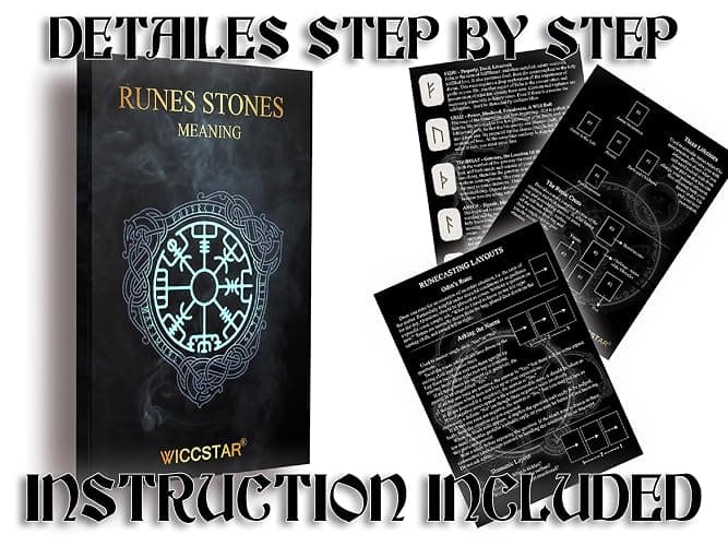 WICCSTAR Runes Stones set. Wooden Engraved 25 Pieces with 5 different layouts & Rune Meaning booklet thumbnail 2