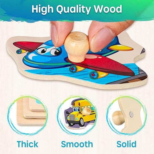 SYNARRY Wooden Puzzles for Toddlers 1-3, 6XSET Puzzles for Toddlers 2-4 with Rack, Learning Alphabet Number Shape Animal Dinosaur Vehicle, Education Toddler Puzzles Toys Gifts for 2 3 Years Boys Girls thumbnail 6