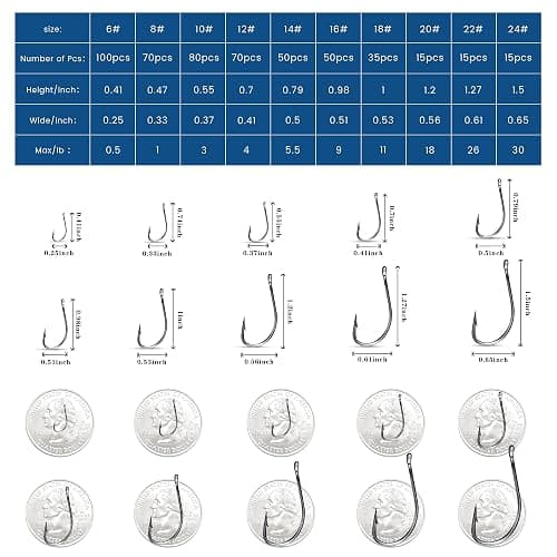 Carbon Steel Fishing Hooks 500Pcs/90Pcs, Circle Hooks Assortment for Saltwater Freshwater Ice Fishing, Salt Water Fish Hooks for Catfish Trout Bass Octopus Multi Size thumbnail 2