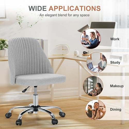 DUMOS Home Office Chair, Comfy Desk Chair with Rolling Wheels | Armless Height Adjustable, Wide Seating, Vanity Swivel Task, Bedroom Student Adults, Classic Grey thumbnail 8