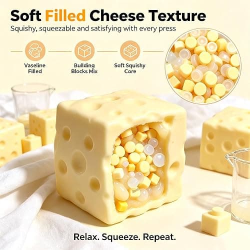 Crunchy Cheese Squishy Asmr Bead Filled, Slow Rising Squeeze Fidget Toy | Durable Portable Slow Rebound Calming Tool for Kids Adults thumbnail 6