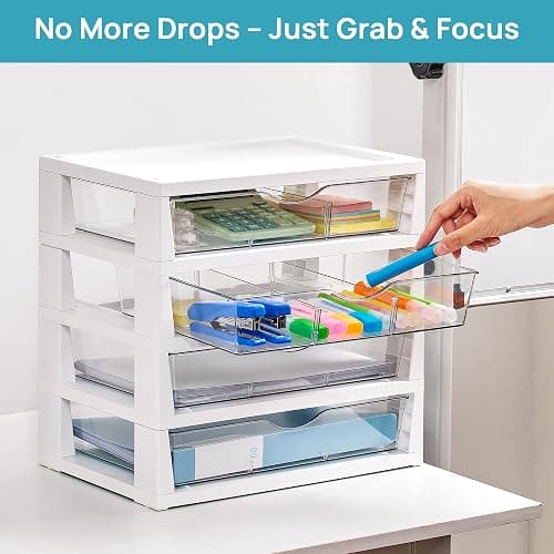 Vtopmart Clear Desk Organizer, 4-Tier Assemble Desktop File Organizer with Drawers, Office Desk Organization for Office Supplies thumbnail 5