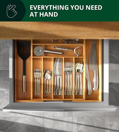 ROYAL CRAFT WOOD Luxury Bamboo Kitchen Drawer Organizer - Silverware Organizer, Utensil Holder & Cutlery Tray Drawer Dividers for Flatware (9 Slot, Natural) thumbnail 8