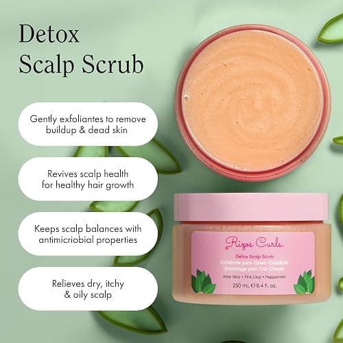 Rizos Curls Detox Scalp Scrub, Exfoliates to Remove Buildup & Excess Oil, Soothes Itchy Scalp, Detoxifying & Clarifying with Pink Clay, Aloe Vera & Peppermint Oil, All Hair Types 1a - 4c, 8.4 oz thumbnail 4