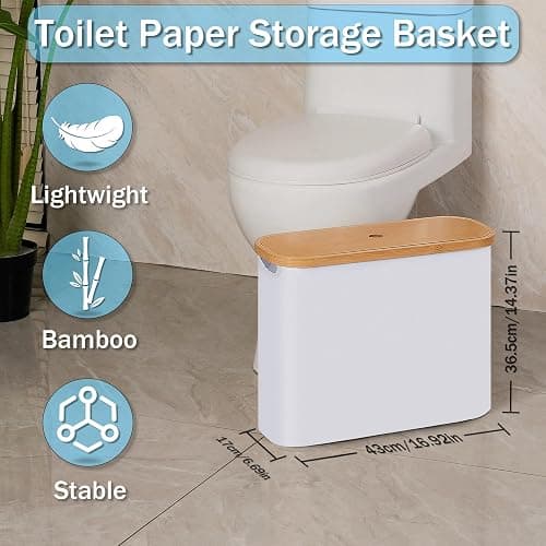 efluky Toilet Paper Storage, Toilet Paper Basket with Lid, Bathroom Organizer, Free Standing Holder Up to 9 Mega Rolls, White thumbnail 2