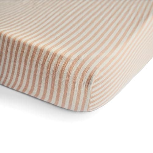 mushie Extra Soft Muslin Fitted Crib Sheet | 192 Thread Count | 28"x 52" (Natural Stripe) thumbnail 3