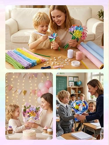 Pheravia 500pcs Pipe Cleaner Flower Kit, DIY Pipe Cleaners Craft Set with Step-by-Step Tutorial, Chenille Stems Bulk for Bouquet Making | Premium 8mm thick, dense, beginner-friendly video tutorials, rich floral accessories, for bouquet making, family crafts thumbnail 5