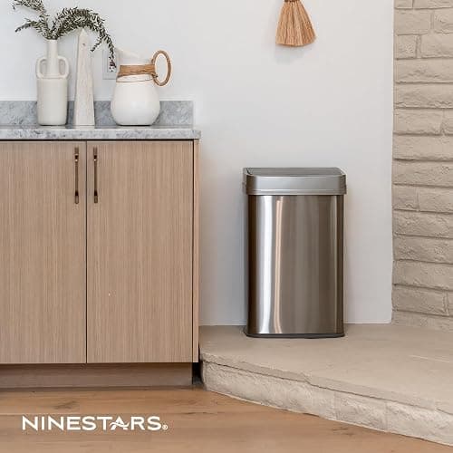 Ninestars 13 Gallon Automatic Trash Can, 50L Touchless Motion Sensor Garbage Can with Odor-Sealing Lid, Rectangular Stainless Steel, Silver Trim thumbnail 2