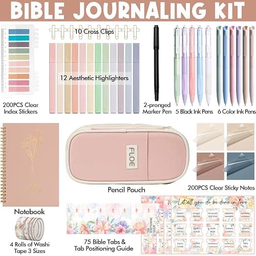 Bible Study Supplies Journaling Kit for Women, Christmas Christian Gifts for Women, Bible Study Tools with Pastel Highlighters and Pens No Bleed, Pencil Case Notebook Annotation Kit Accessories Set thumbnail 2