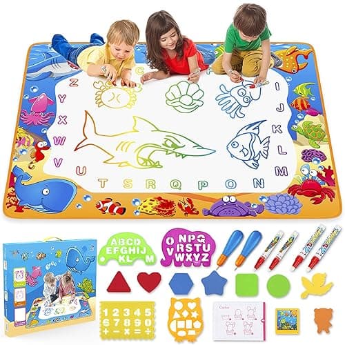 Water Doodle Mat - Kids Painting Writing Color Doodle Drawing Mat Toy Bring Magic Pens Educational Toys for Age 2 3 4 5 6 7 Year Old Girls Boys Age Toddler Gift - Ocean - Image 1