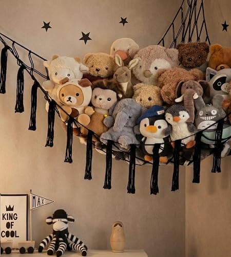 Stuffed Animal Storage Hammock or Net Corner - Large Toy Hammock Net for Stuffed Animals Room Decor - Cute Stuff Animal Organizer Plush Holder - Kids Baby Nursery Essentials Wall Bedroom Home Decor thumbnail 3