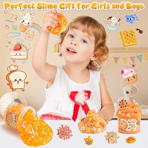 6 Packs Gradient Orange Slime Kit - Cloud Slime, Butter Slime & Clear Slime, Crunchy Slime for Kids with Various Slime Add-ins, Non Stick Slime Party Favors for Girls and Boys, 360ml Kids Slime(Bread) thumbnail 8