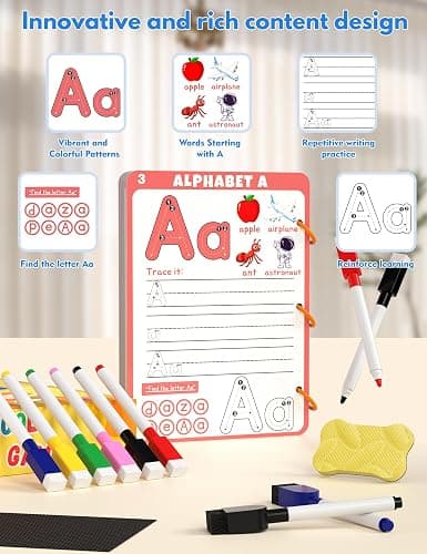 SOFIA-Preschool Learning Activities Educational Workbook, 62 Reusable Pages Pre Kindergarten Workbooks, Number Letter Tracing Books for Kids, Autism Learning Materials, ABC Busy Book for Kids Ages 3-7 thumbnail 5