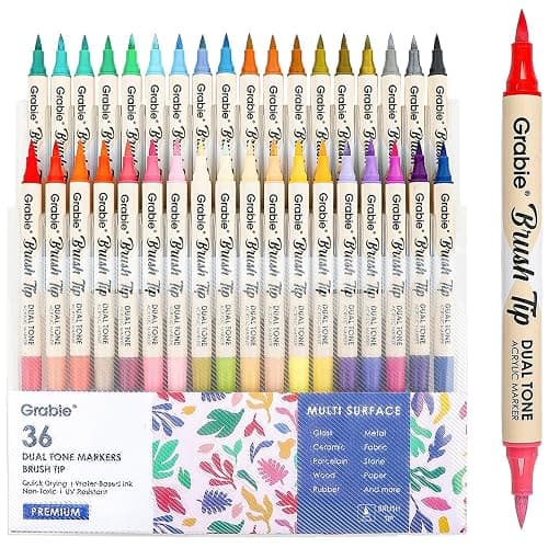 Grabie 72 Colors Paint Markers, Dual-Color Acrylic Pens with 36 Brush Tips, Double Tipped for Rocks & Art Supplies - 36 Colors Dual Tip Acrylic Markers - Image 1