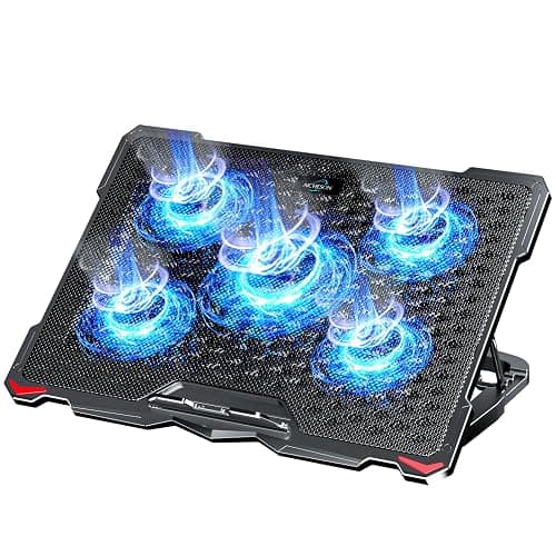 AICHESON Laptop Cooling Pad 5 Fans Up to 17.3 Inch Heavy Notebook Cooler, Blue LED Lights, 2 USB Ports, S035, Blue-5fans - Image 1
