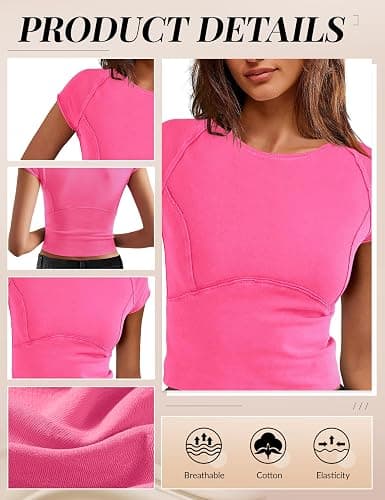 Aimiray Crop Tops for Women Short Sleeve Basic Baby Tee Y2K Top 2 Pack Fitted Cotton Summer Slimming Workout T Shirts Trendy thumbnail 4