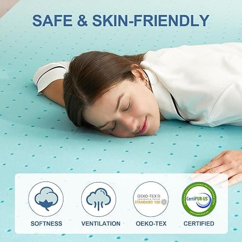 Eiayeebil 2 Inch Memory Foam Mattress Topper Twin XL, Mattress Pad Gel Infused Foam Bed Topper, Ventilated Soft Blue,Twin XL Size thumbnail 4