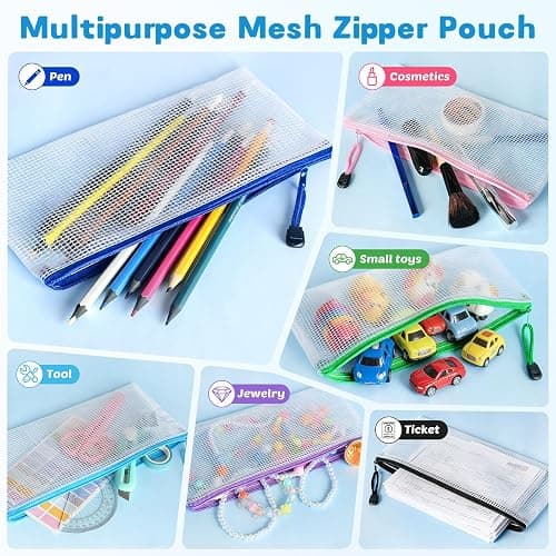 24 Pack Pencil Pouch Bulk, 9.5" x 4.5" Mesh Zipper Pouch, 12 Colors | Small Clear Zipper Pouch Pencil Case for Supplies Storage, Travel, Cash, Cosmetics, Office with Translucent Waterproof PVC thumbnail 5