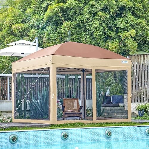 Quictent 10’x10’ Pop up Canopy Tent with Netting, One Person Instant Setup Screen House Room Tent Screened- 2 Magnetic Doors, Waterproof (Khaki) thumbnail 2