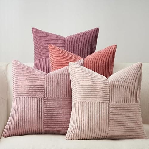 Topfinel 40x40 Kissenbezug Rosa 4er Set Windmühlenform Cord Sofakissen Kissen Aesthetic Frühlingshaft Sommer Kissenhülle Kissenbezüge für Wohnzimmer Dekokissenbezug Dekokissen Balkon Farbverlauf - Image 1