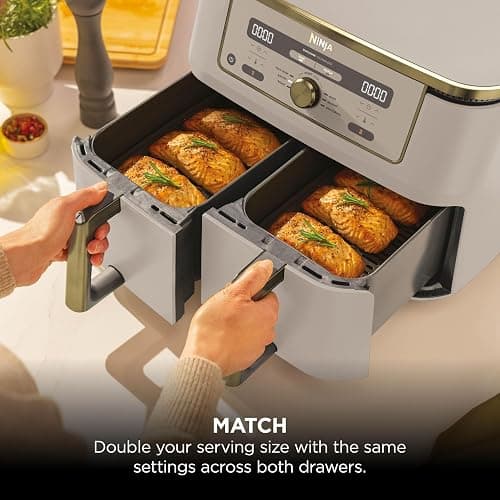 Ninja MAX Dual Zone Digital Air Fryer, 2 Drawers, 9.5L, 6-in-1, Uses No Oil, Air Fry, Max Crisp, Roast, Bake, Reheat, Dehydrate, Non-Stick, Dishwasher Safe Baskets, Stone Gold DZ400UKSTGD thumbnail 4