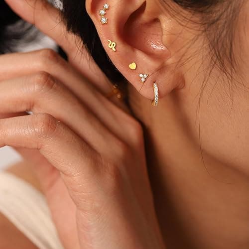 KRFY Flat Back Stud Earrings - 17 Pairs Surgical Steel Stud Earrings For Women Hypoallergenic Hoop Earrings Tiny Screw Back Cartilage Earring Set For Multiple Piercing thumbnail 3