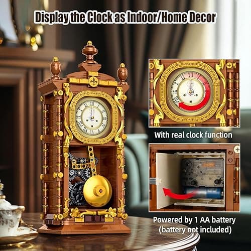 Retro Clock Building Block Set for Adults, Linkable Mechanical Pendulum Clock Building Brick Kit Compatible with Lego, Vintage Toy for Home Decor, Gifts for Kid and Adult 8-12（751PCS） thumbnail 6