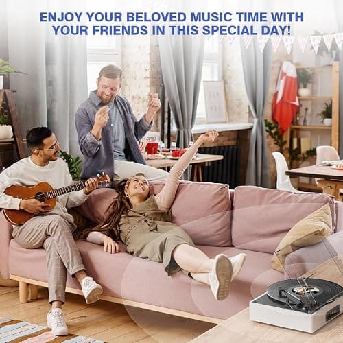 Vinyl Record Player with 2 Stereo Speakers Belt-Driven Vintage Turntables 3 Speed 3 Size Wireless Bluetooth Playback AUX-in RCA Out Headphone LP Vinyl Players Auto Stop Pale Silver thumbnail 7