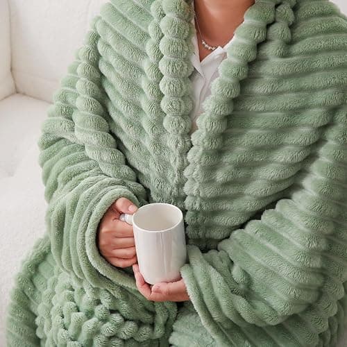 Linecooo Sage Green Fleece Throw Blanket 50”×60” for Couch Sofa Livingroom | Super Soft Cozy Plush Microfiber Flannel Bed Blanket Striped Design Lightweight Home Decor Gifts for Adults Mom Women thumbnail 5