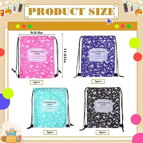 Aliceset 20 Pack Graduation Gift Drawstring Bags Bulk, 12x10 Inch Composition Goodie Gift Backpack, Kindergarten Preschool Sacks for Kid Back to School Birthday Party Favors Supplies thumbnail 3
