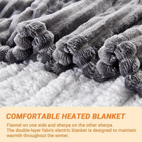 Qieryun Heated Blanket Electric Throw, Soft Flannel Heating Blanket with 8 Hours Auto Off 10 Fast Heating Levels Machine Washable Sherpa Heated Blanket with Overheating Protection thumbnail 4