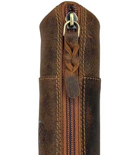 Rustic Town Leather Pencil Case - Full Grain Leather Zippered Pen Pouch - Stationery Bag Pen Holder for Work & Office thumbnail 5