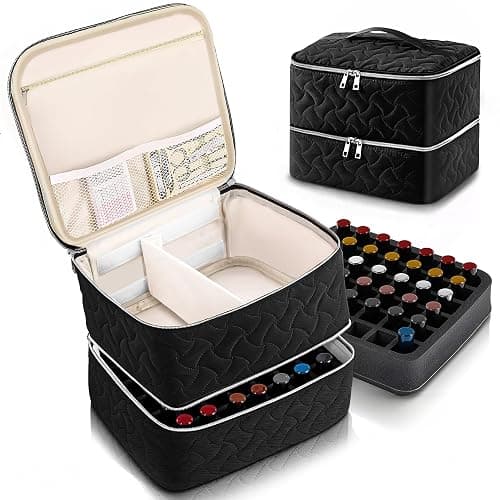 DreamGenius Nail Polish Organizer Case Holds 42 Bottles, Portable Double-Layer Nail Polish Storage Bag with Adjustable Dividers for Manicure Tools, Black - Image 1