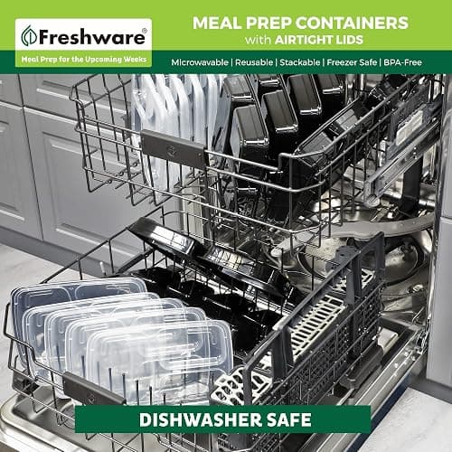 Freshware Meal Prep Containers [25 Pack] 3 Compartment with Lids, Food Storage Containers, Bento Box, Stackable, Microwave/Dishwasher Safe (32 oz) thumbnail 7
