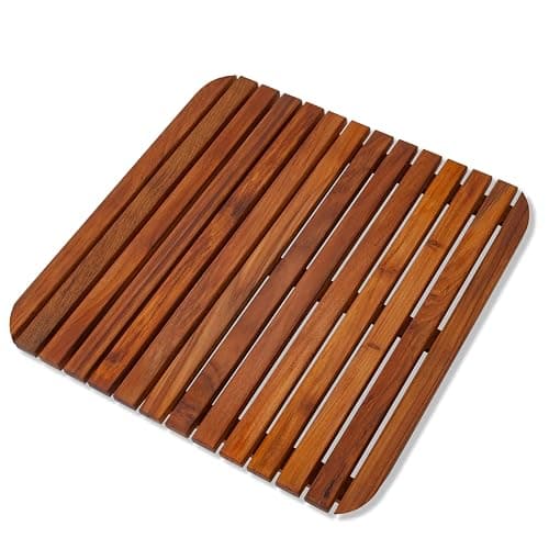 Nordic Style Premium Teak Shower + Bath Mat for Indoor + Outdoor Use | Non-Slip Wooden Platform for Spa, Sauna, Shower, Pool, Bath, Hot Tub | Flooring Decor and Protector (Oiled Finish, 19.6" x 19.6") thumbnail 4
