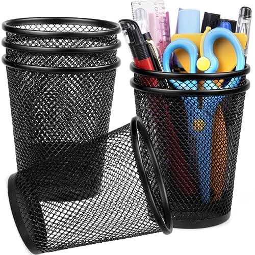 QYH Mesh Pencil Holder Metal Pen Cup Black for Desk 6 Packs - Image 1