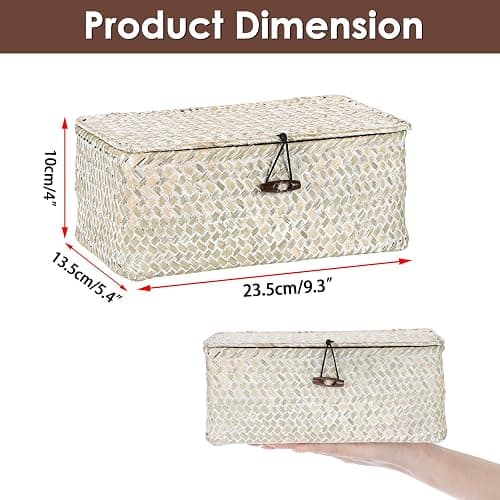 Sumnacon Wicker Basket with Lid,Tampon Holder for Bathroom,Whitewash,XS | Natural Seagrass Female Product Organizer for Toiletries Pad Tampon Storage,Farmhouse Woven Baskets for Shelf, Toilet Tank thumbnail 3