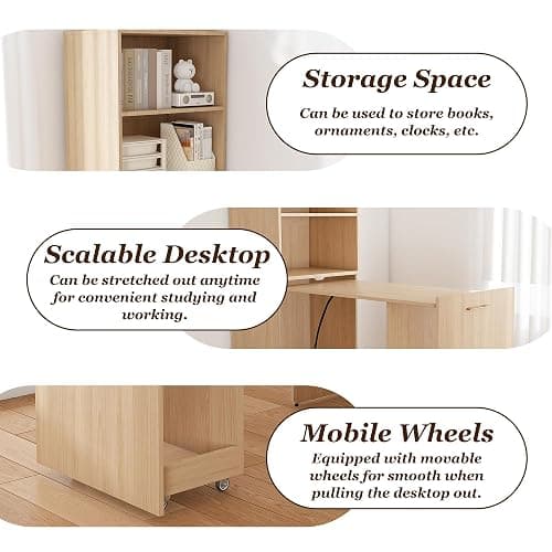 Folding Computer Desk with Wheels,Hideaway Desk with Storage Shelves, Murphy Desk for Small Apartments and Offices thumbnail 7