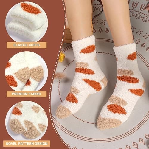 Plush Slipper Socks Women - Colorful Warm Fuzzy Crew Socks Cozy Soft for Winter Indoor thumbnail 4
