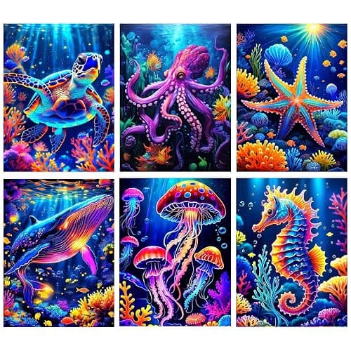 6 Pack Diamond Painting Kits for Adults, 5D DIY Diamond Art Kits for Beginners, Colorful Marine Animals Diamond Dots Kits Gem Arts Crafts for Living Room Bedroom Offices Home Wall Decor 12X16 Inch - Image 1