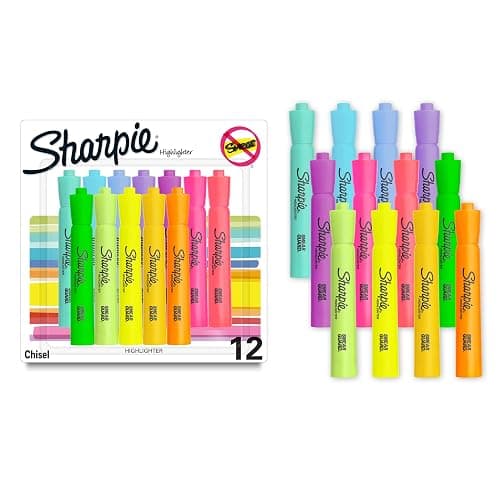 Sharpie Tank Highlighters, Assorted Colors, Chisel Tip, Back to School Essentials, Teacher & Office Supplies, Smear-Resistant, 12-Pack - Image 1