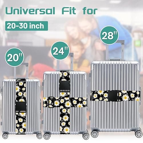 Slohif Luggage Straps for Suitcases Travel Belt Accessories Luggage Connector Identifiers 2 Pack Over Handle with Buckle Unique Nylon Adjustable Strap for Sleeping Bag Car Seat Daisy thumbnail 3