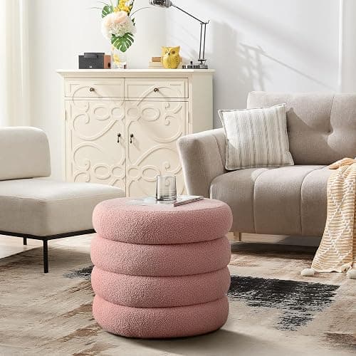 JIRAIN 20.1 Inch Round Storage Ottoman, Modern Sherpa Ottoman Coffee Table with Removable Top, Pink Vanity Stool with Storage for Bedroom, Living Room, Dorm, Set of 1 thumbnail 7