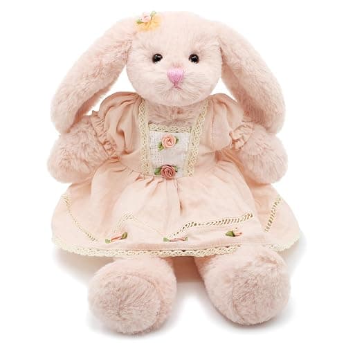 oits cute Small Soft Stuffed Animal Bunny Rabbit Plush Toy for Baby Girls 15inch (Pink Rabbit Wearing Pink Vintage Dress) - Image 1
